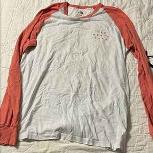 The North Face White and Coral Long Sleeve Tee